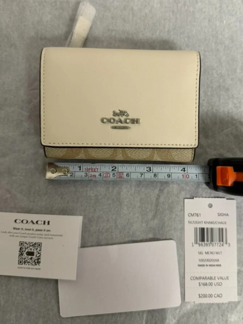 COACH Micro Mini Wallet in Signature Canvas Trifold Light Khaki Chalk White NWT - Picture 7 of 8